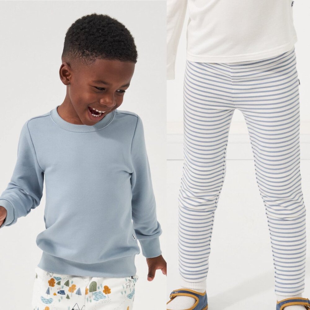 Little Sleepies Play Fog Elbow Patch Crewneck & Striped Legging Set 18-24M